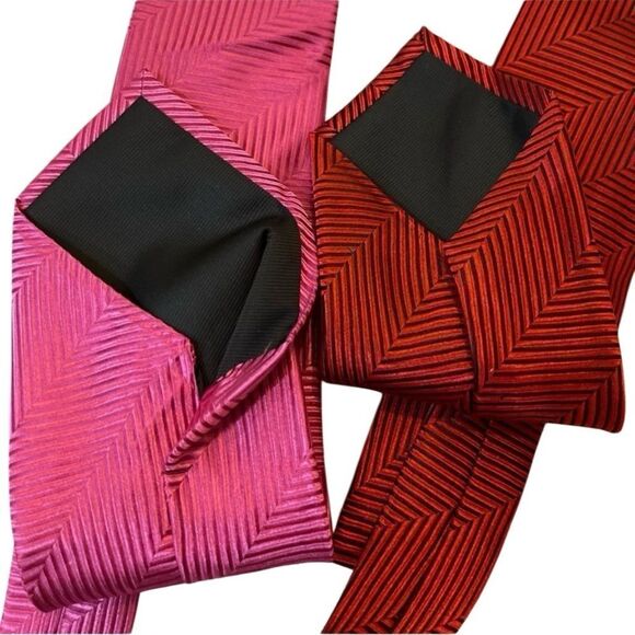 Bespoke & Co. Sawtooth Pattern Luxury Silk Men’s Tie Red or Pink | New with Tags - Picture 8 of 12